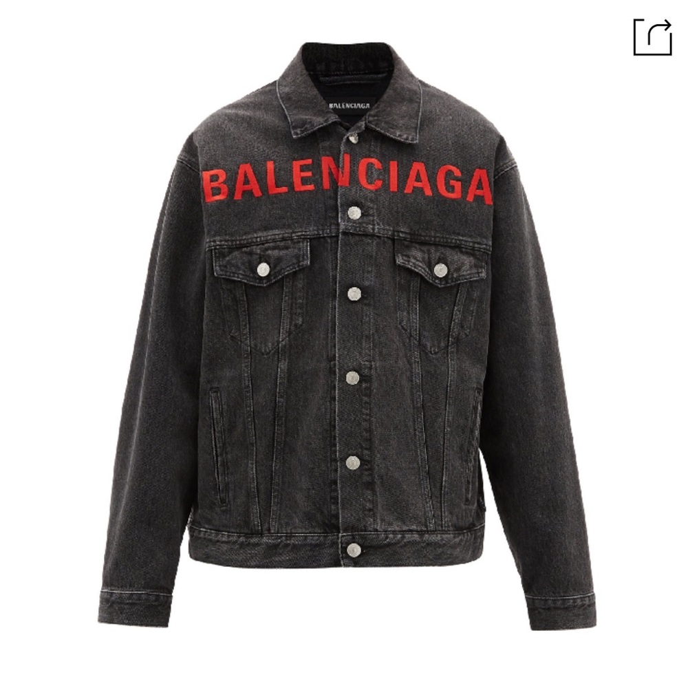 Balenciaga Black Denim Red Logo Jean Jacket IT 44